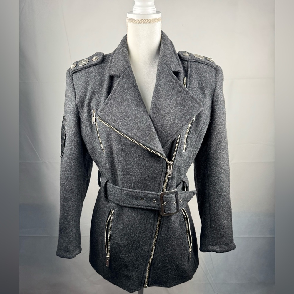 Parasuco Vintage Wool Blend Military Biker Style Coat Size 9/10 Gray